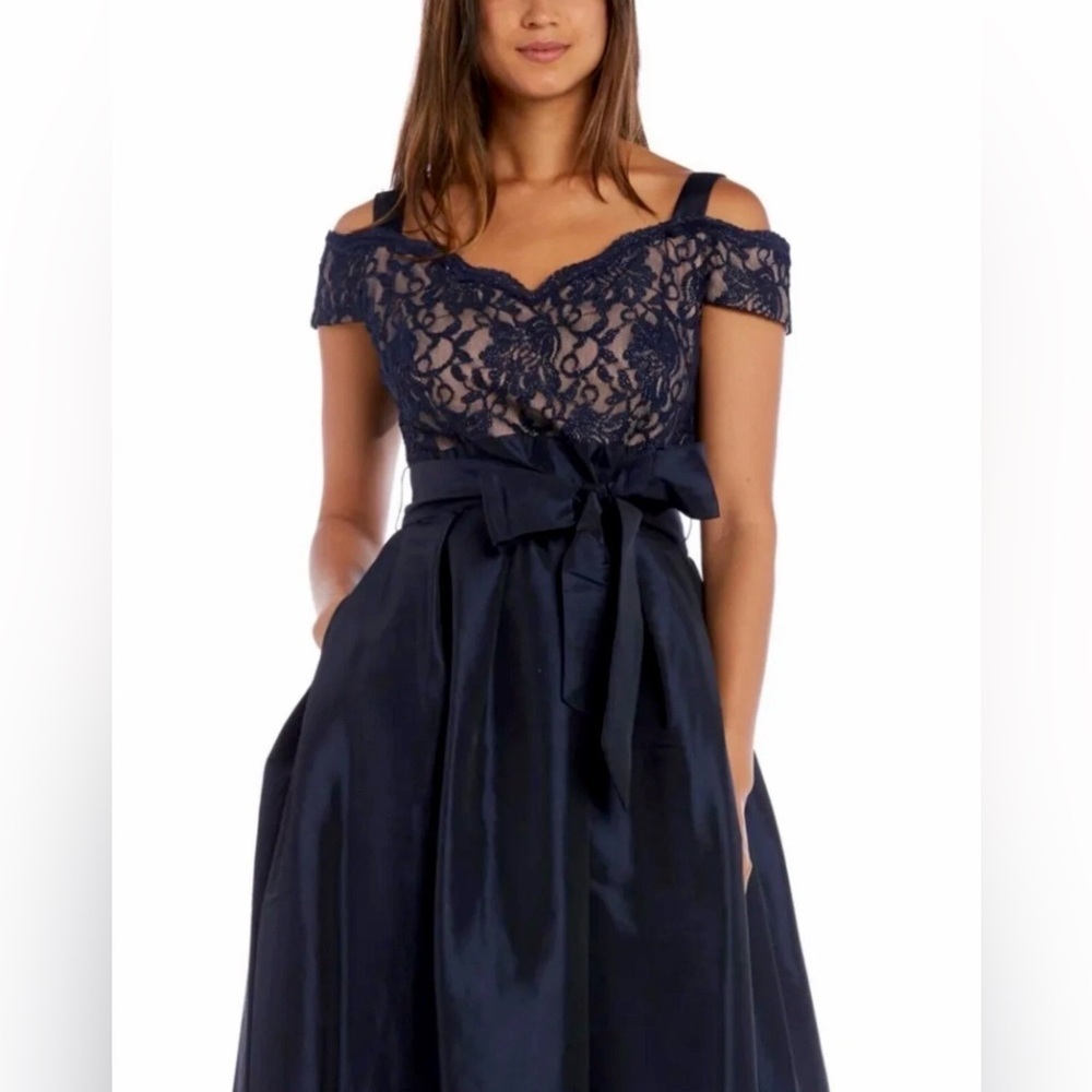 R&M Richards Women’s Formal Dress Size 18 Navy Full-Length Blouson EUC